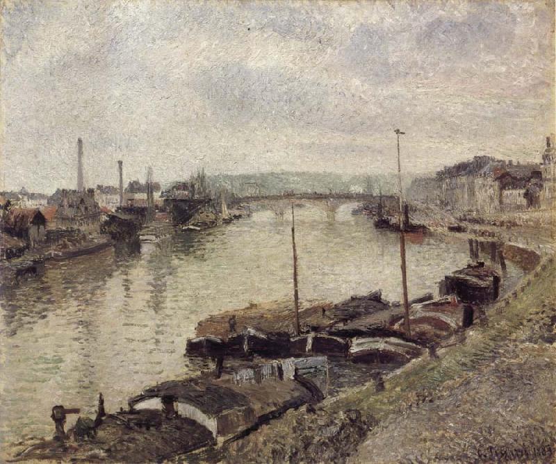 Camille Pissarro The Stone bridge and barges at Rouen France oil painting art